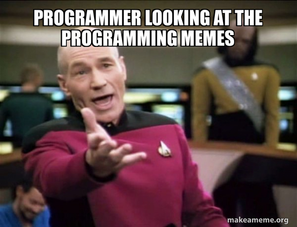 Programmer looking at the programming memes - Annoyed Picard Meme Generator