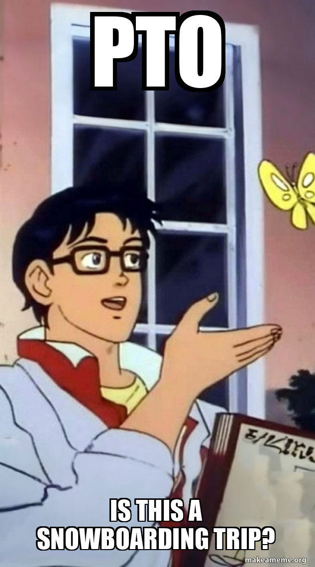 PTO is this a snowboarding trip? - is this a butterfly Meme Generator