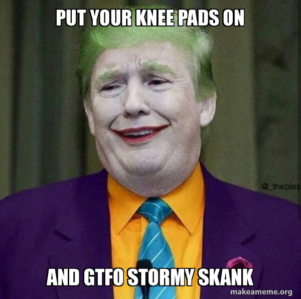 put your knee pads on and gtfo stormy skank Donald Trump The Joker