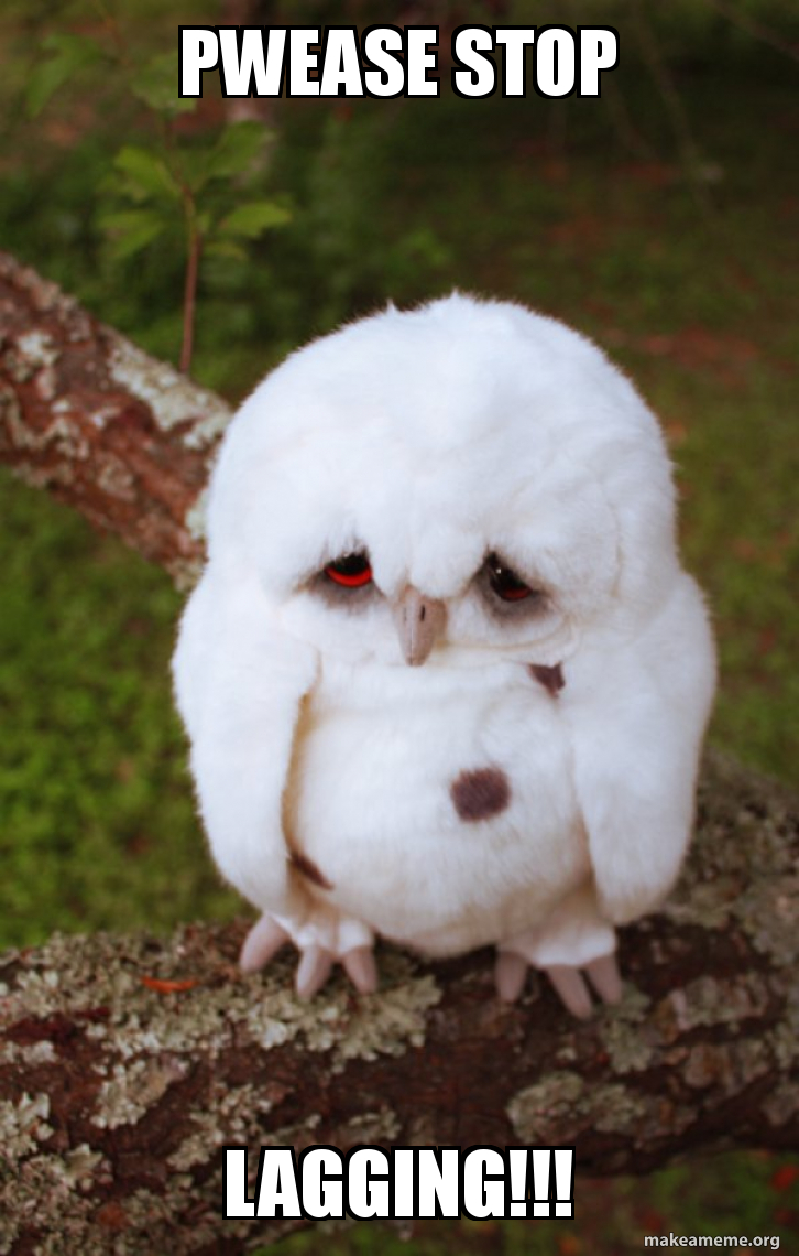 pwease stop lagging!!! - Sad Owl Meme Generator, image size:726x1140