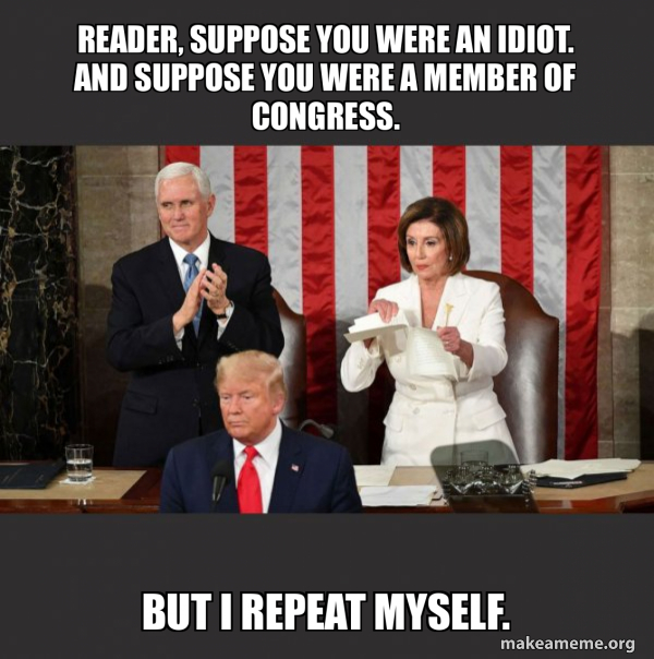 Nancy Pelosi ripping Trump's speech up meme