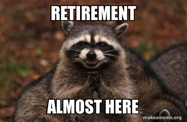 Retirement Almost here - Evil Plotting Raccoon Meme Generator