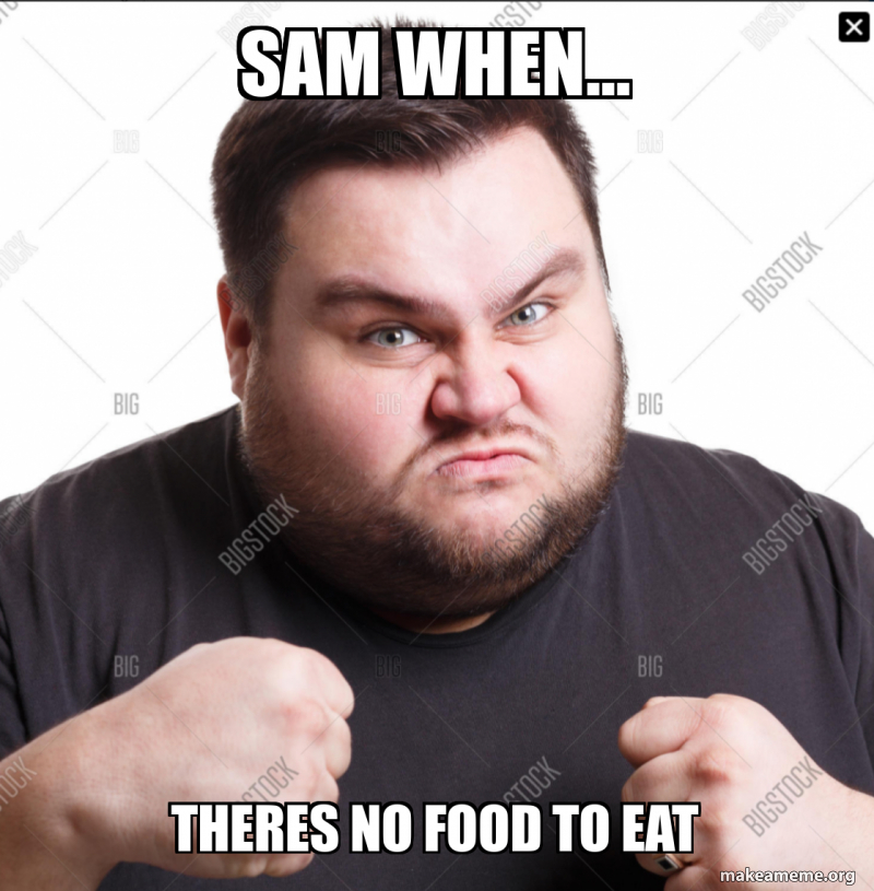 Sam when… Theres no food to eat Meme Generator