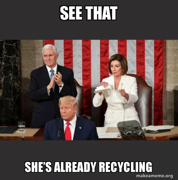 Nancy Pelosi ripping Trump's speech up meme