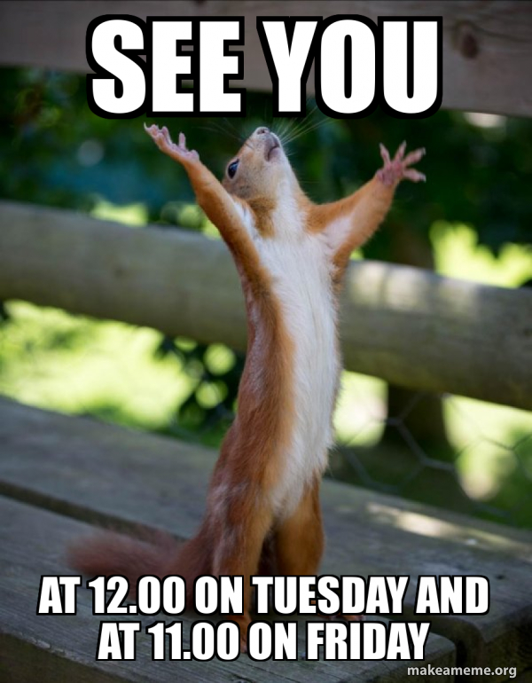 See you At 12.00 on Tuesday and at 11.00 on Friday - Happy Squirrel ...