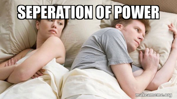 seperation of power - Couple thinking in bed Meme Generator