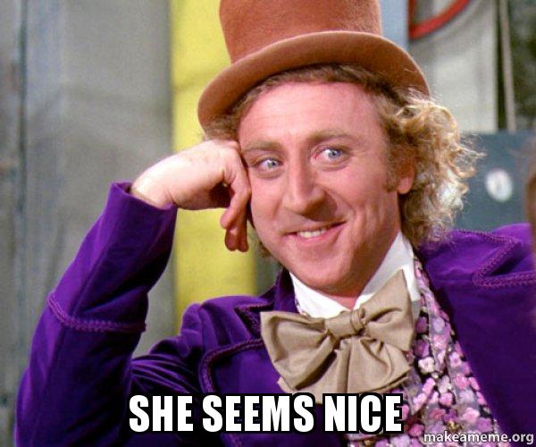 she seems nice - Willy Wonka Sarcasm Meme Meme Generator