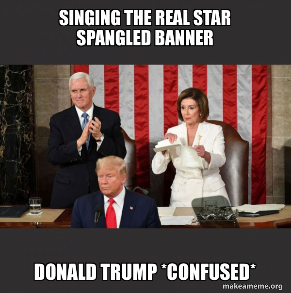 Nancy Pelosi ripping Trump's speech up meme