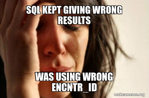SQL Kept Giving Wrong Results Was Using Wrong ENCNTR_ID - First World ...