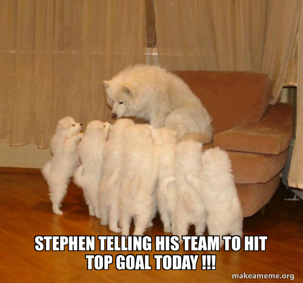 Stephen Telling Stephen telling his team to hit TOP goal today !!! - Storytelling Dog ...