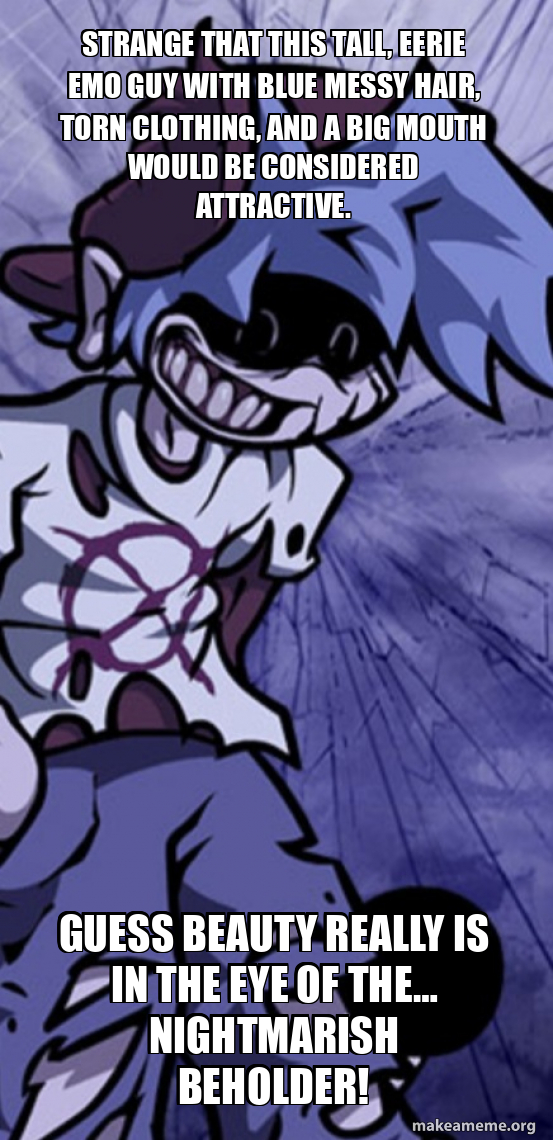 Strange that this tall, eerie emo guy with blue messy hair, torn ...