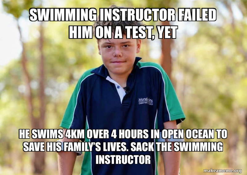 Intrcutor Meme Swimming instructor failed him on a test, yet He swims 4km over 4 hours ...