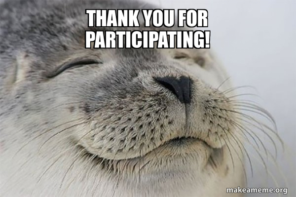 Thank you for participating! - Satisfied Seal Meme Generator
