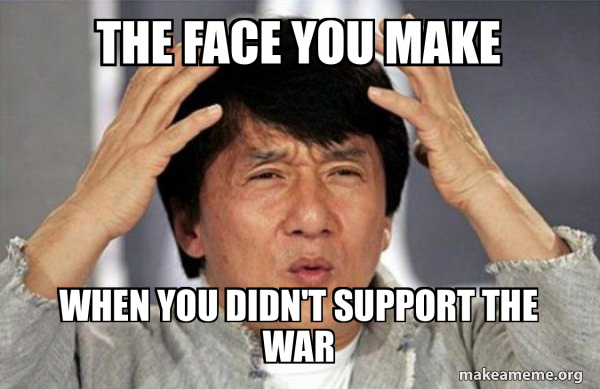 the face you make when you didn't support the war - Jackie Chan Why ...