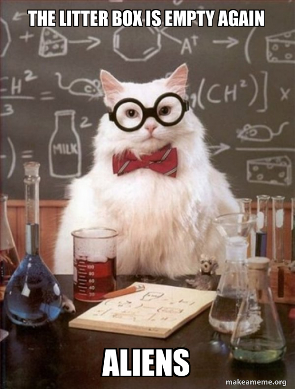 THE LITTER BOX IS EMPTY AGAIN ALIENS Chemistry Cat Meme Generator