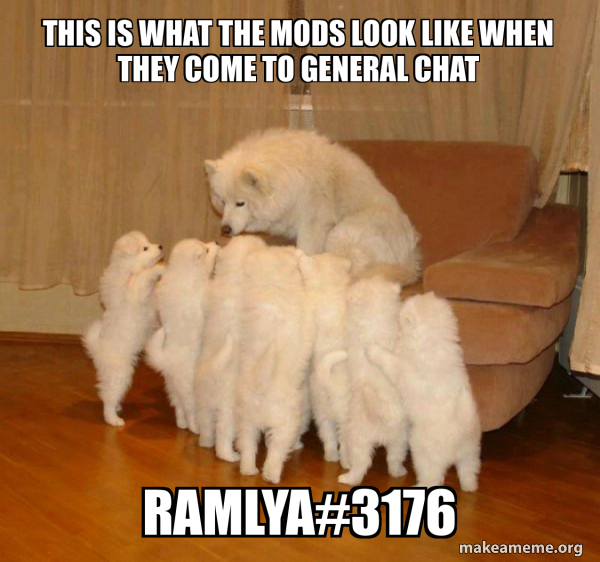 This is what the mods look like when they come to general chat Ramlya ...