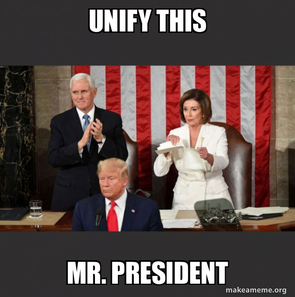 Nancy Pelosi ripping Trump's speech up meme