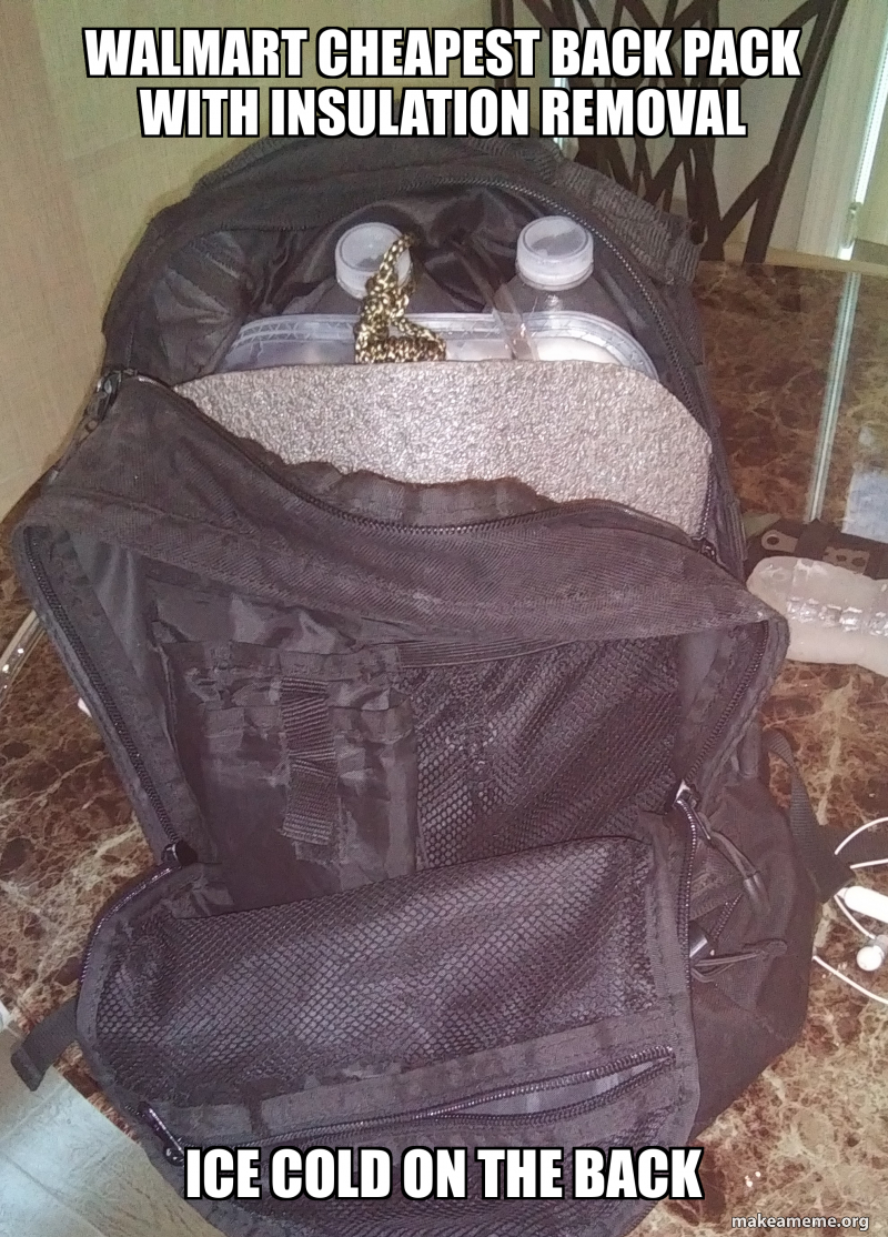 Walmart cheapest back pack with insulation removal Ice cold on the back