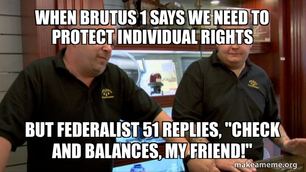 When Brutus 1 says we need to protect individual rights But Federalist ...
