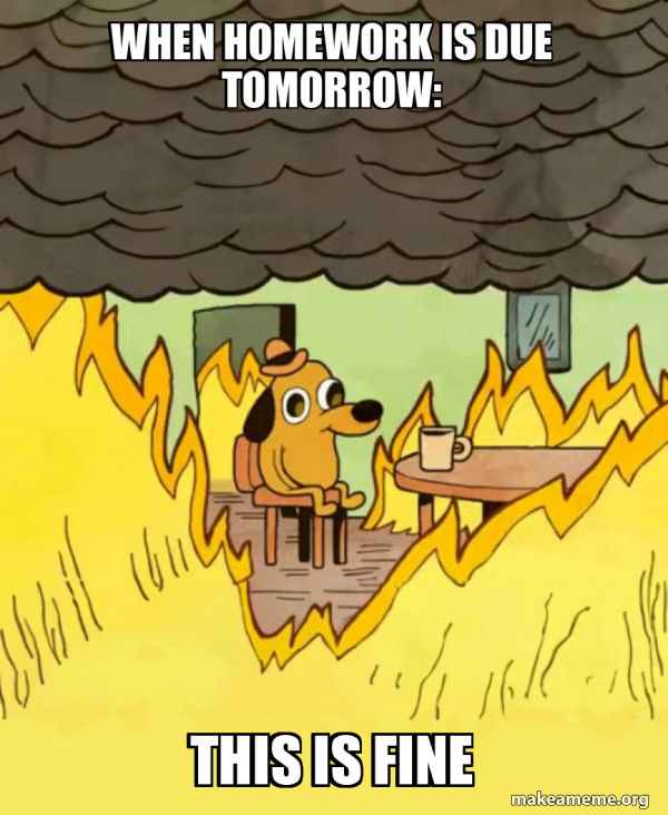 When homework is due tomorrow: This is fine - This Is Fine Meme Generator