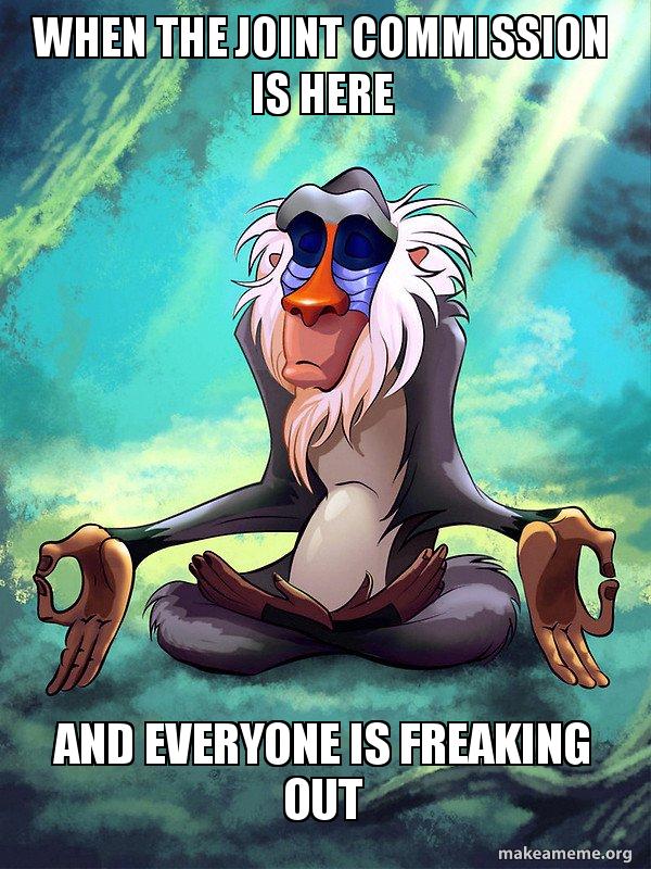 When the joint commission is here and everyone is freaking out Rafiki