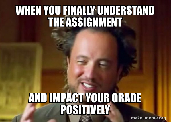 When you finally understand the assignment And impact your grade ...