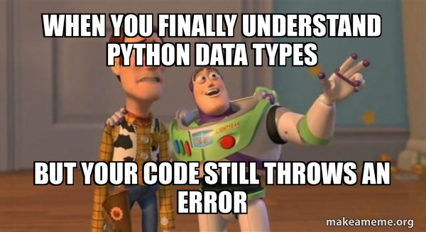 When you finally understand Python data types But your code still ...