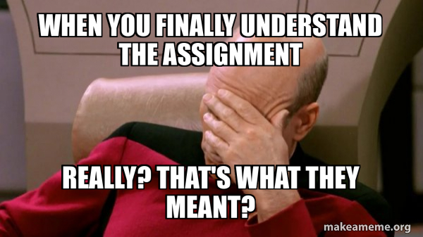 When you finally understand the assignment Really? That's what they ...