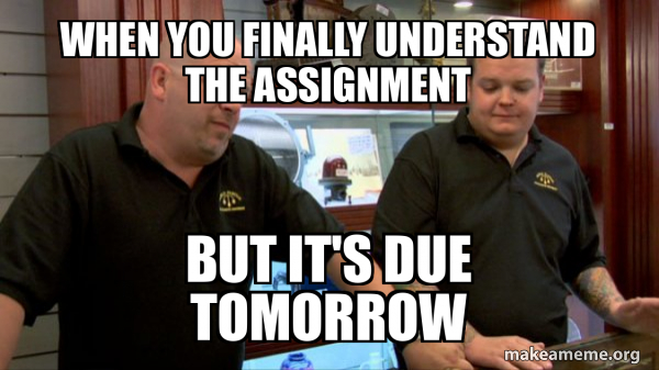 When you finally understand the assignment But it's due tomorrow - Pawn ...