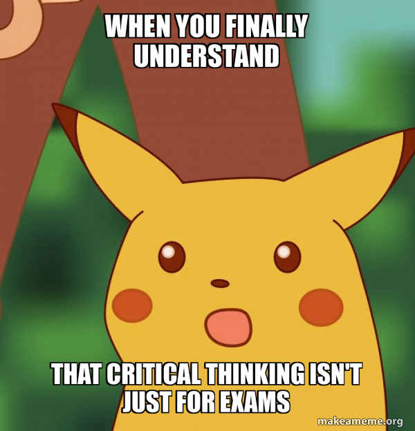 When you finally understand that CRITICAL thinking isn't just for exams ...