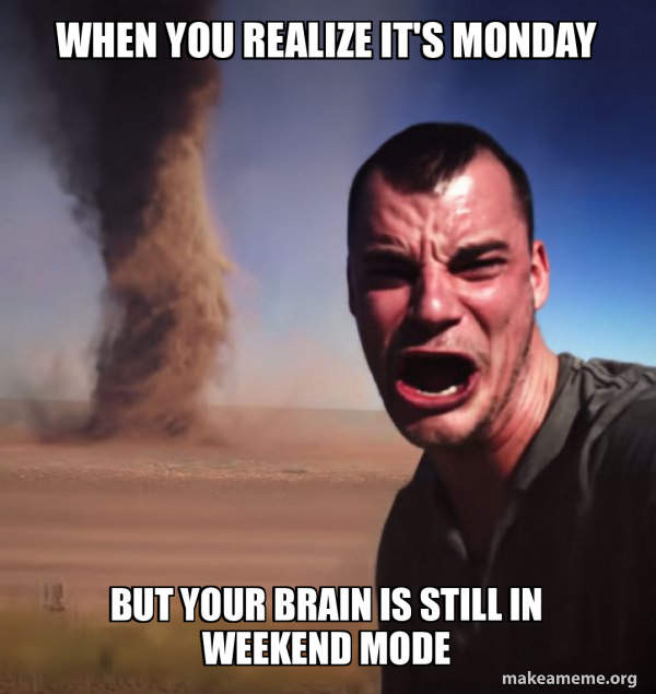 When you realize it's Monday But your brain is still in weekend mode ...