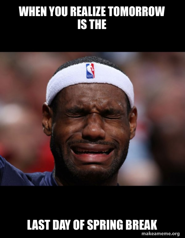 When you realize tomorrow is the last day of Spring Break - Lebron ...