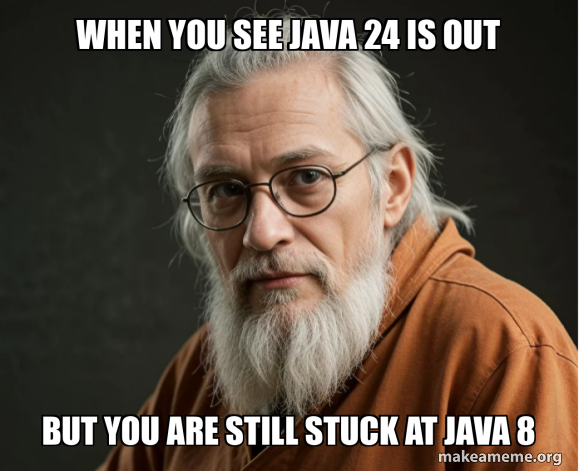 When you see Java 24 is out But you are still stuck at Java 8 Meme ...