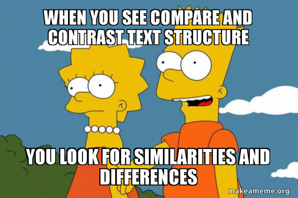 When you see Compare and Contrast Text Structure you look for ...