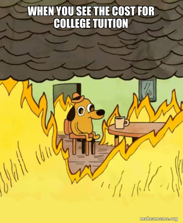 when you see the cost for college tuition - This Is Fine Meme Generator