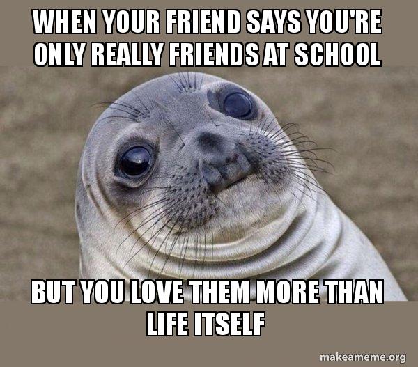 When Your Friend Says You Re Only Really Friends At School But You Love Them More Than Life Itself Squeamish Seal Make A Meme