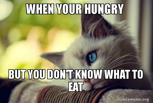 when your hungry but you don't know what to eat - First World Cat