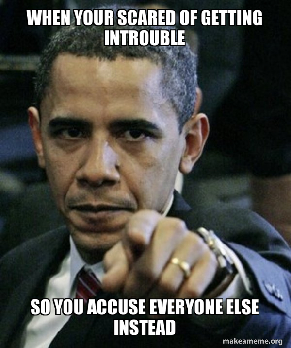 when your scared of getting introuble so you accuse everyone else ...