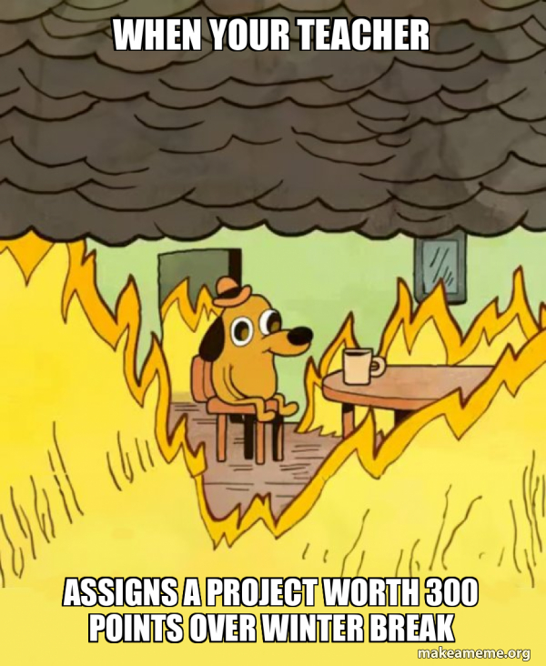 When your teacher Assigns a project worth 300 points over winter break ...
